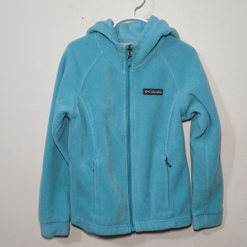 Columbia Benton Springs II Fleece Jacket Teal Hoodie Full-Zip Kids Size S 7/8